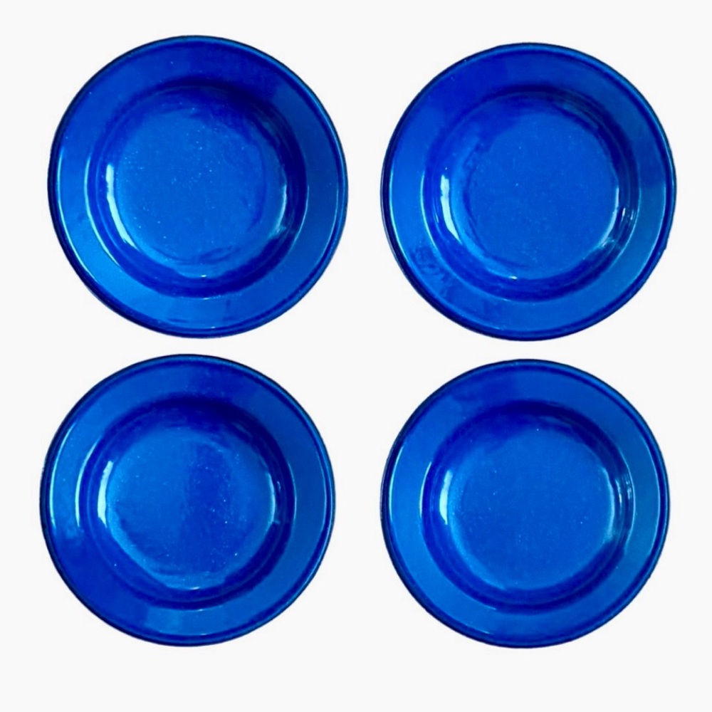 Vintage Blue Speckled Enamelware Bowls Set (4), 8.5” Camping Picnic